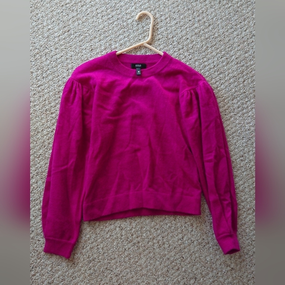 AQUA 100% Cashmere Balloon Sleeve Sweater in magenta size S - Picture 6 of 15